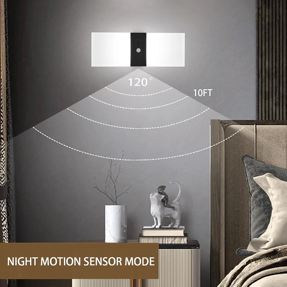 Набор из 2 настенных бра, светодиодный светильник с датчиком движения для использования в помещении, перезаряжаемый на 1200 мАч для прихожей, лестницы, шкафа на крыльце, современное бра