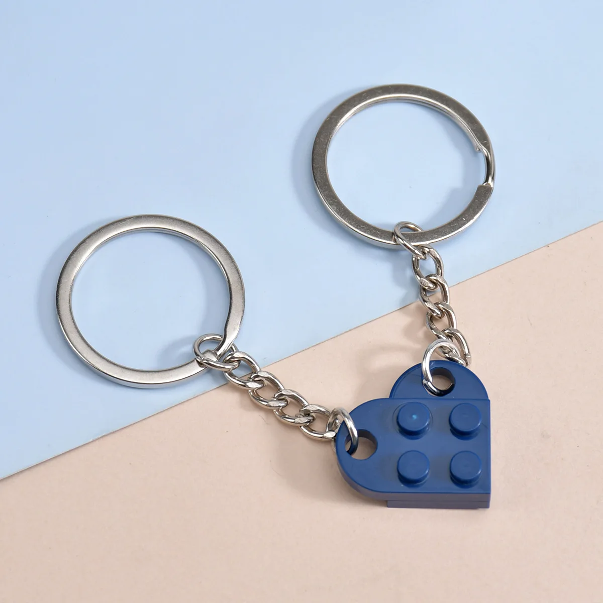 2Pcs Cute Love Heart Brick Keychain for Couple Friendship Heart Building Block Keyring Pendant Women Men Valentines Jewelry Gift - view 4