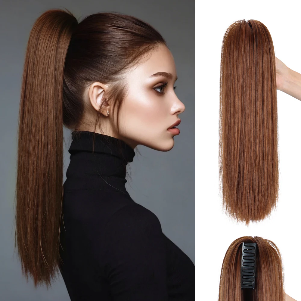 Synthetic Claw Clip Ponytail Wig 16Inch High‑Temperature Fiber Straight Pony Tail Extension Clip‑on Hairpiece for Women Daily