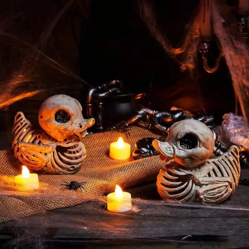 Unique Resin Halloween Duck Skeleton Model Grotesque Realistic Skull-And-Duck Statue Horror Miniature Duck Skeleton