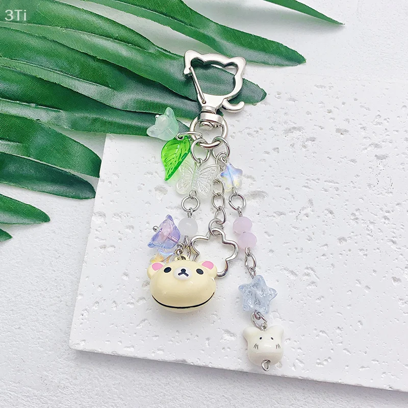 Y2K брелок для ключей с изображением медвежонка и кота, милая бабочка, брелок из бисера, сумка для девочек, подвеска, держатель для ключей для пары, подарки лучшему другу