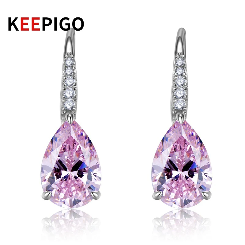 

KEEPIGO S925 Sterling Silver High Quality Simple Personality Water Drop Earrings For Women Sparkling Fine Jewelry Gifts RA186