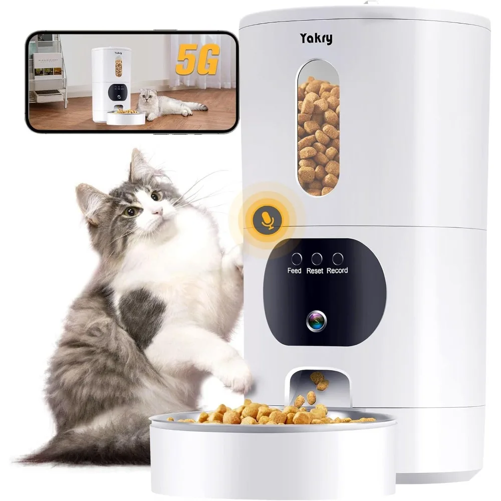 

Automatic Cat Feeders Camera 5G: WiFi Easy to Clean Timed Smart Dog Food Dispenser 2-Way Audio Memory Function Pet Feeder