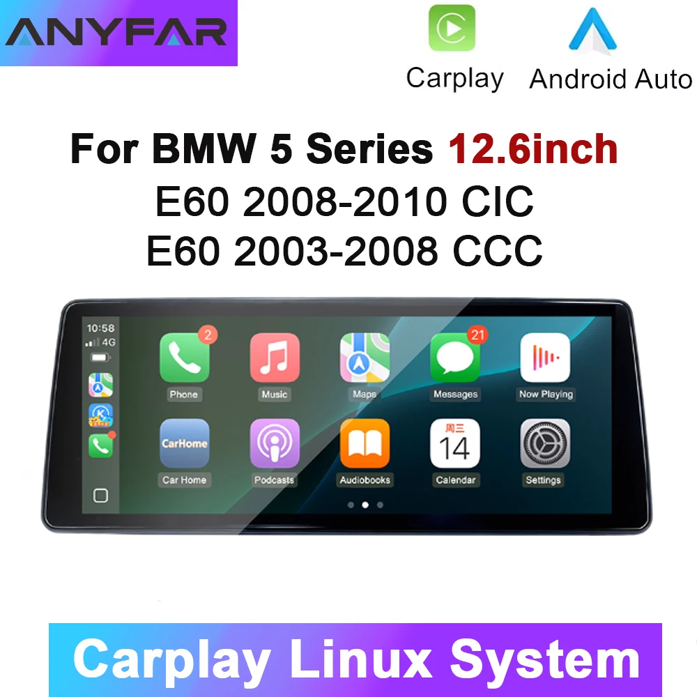 12.6 inch Ultra Wide Linux Screen Upgrade for BMW E60 5 Series 2003-2008 CCC 2008 for navigatio-2010 CIC Plug and Play Supports