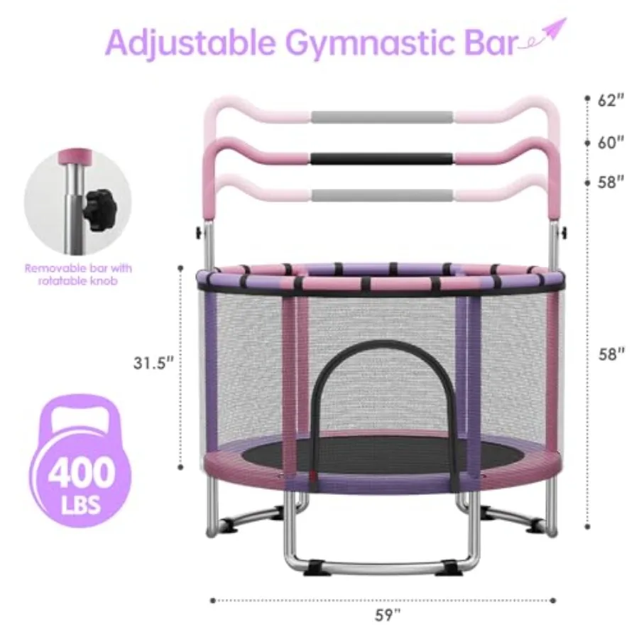' trampoline for indoor/outdoor use steel frame with blue padding safety enclosure net basketball hoop and sandbag included 440