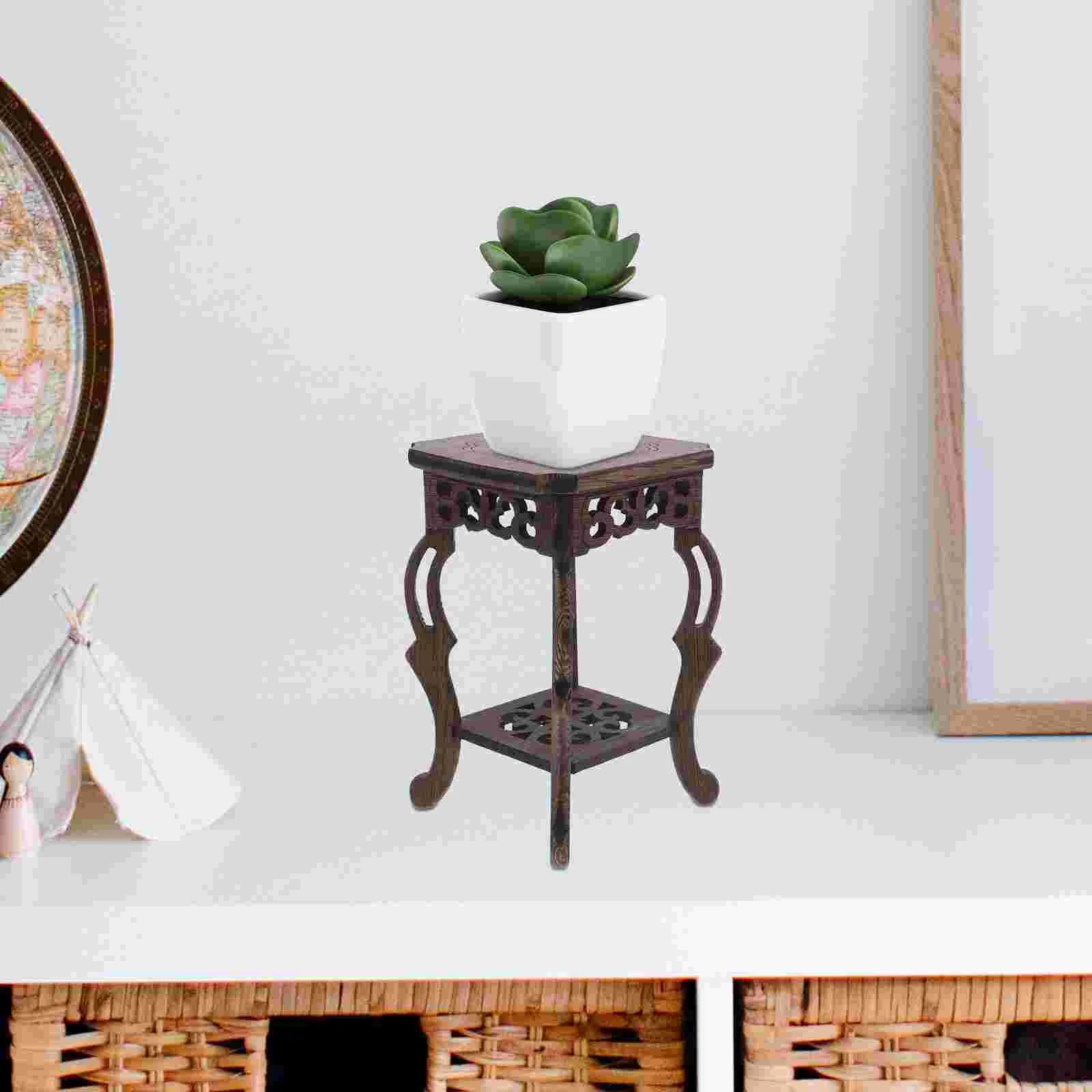 Base Vintage Decor Planter Holder Stand Flower Pot Wooden Display Pedestal Stool Chinese Style Reusable Flowerpot Office