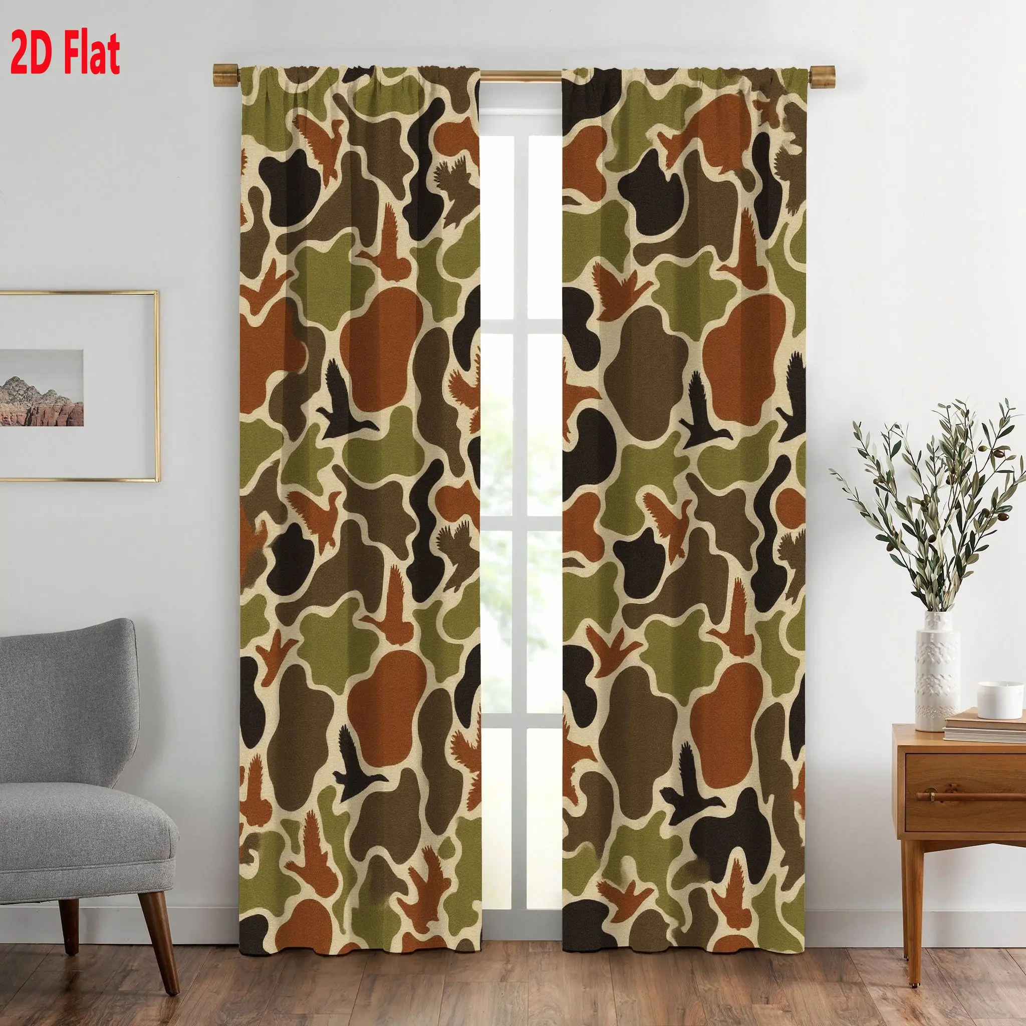 2pcs Camouflage Curtains Window Drapes Living Room Home Decor Jungle Pattern Waterproof Curtain Pair for Bedroom