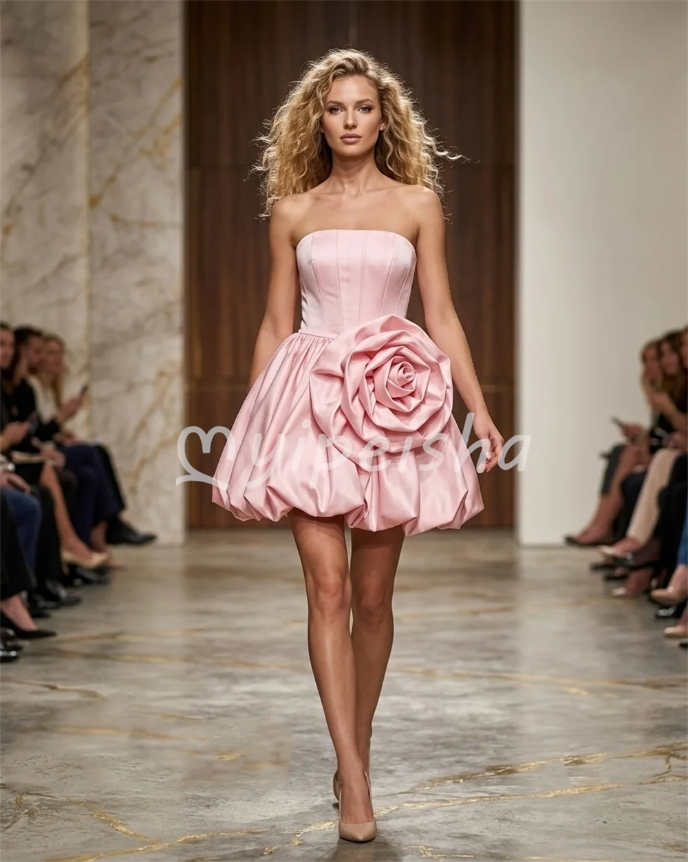 Sexy Charmeuse Handmade Flower Pleat Short Dresses A-line Strapless for Woman Cocktail Party Sizes Available Customized