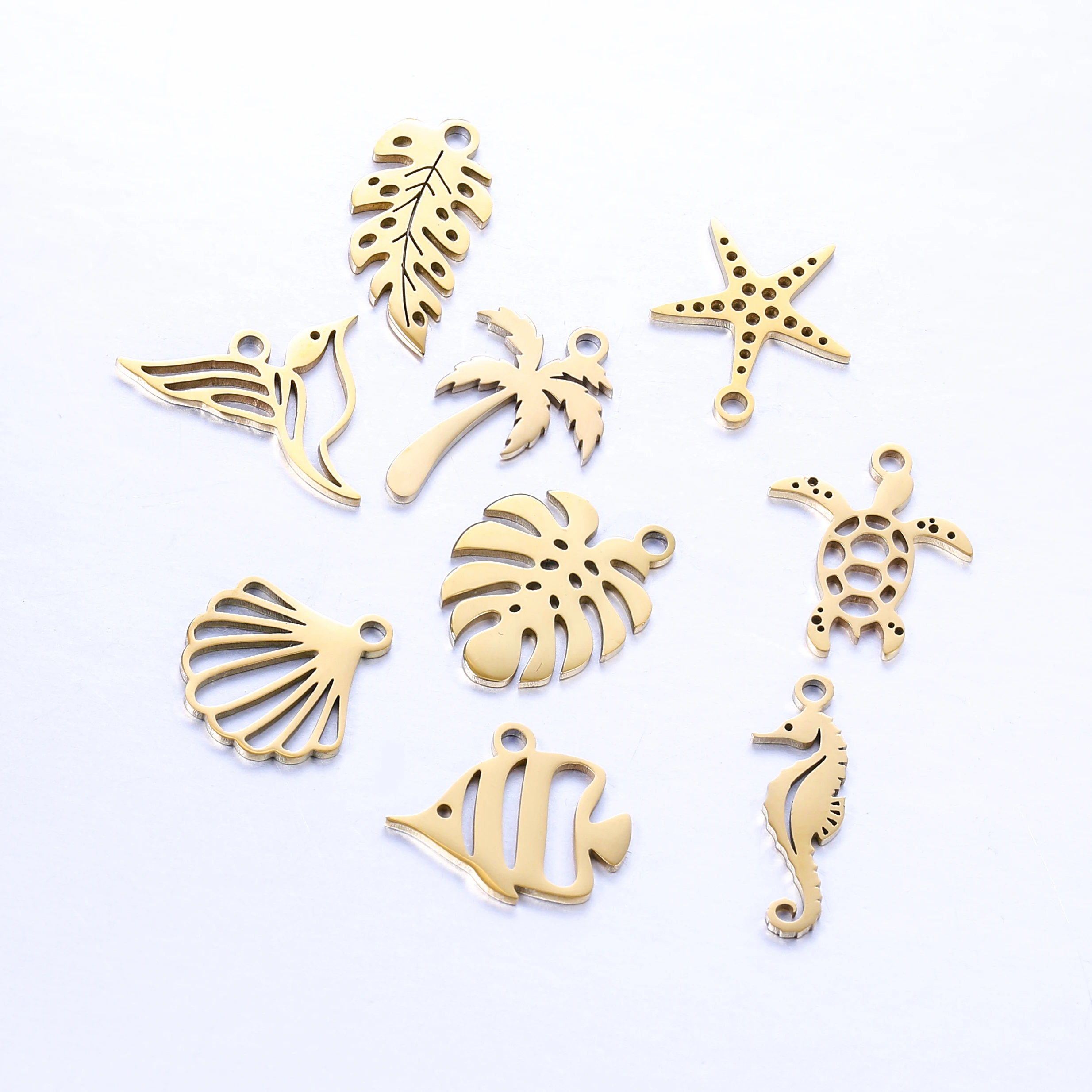 5pcs Stainless Steel Tropical Marine Life Seahorse＆Sea Turtle＆Starfish＆Shell Charms Pendant DIY Jewelry Accessories Wholesale