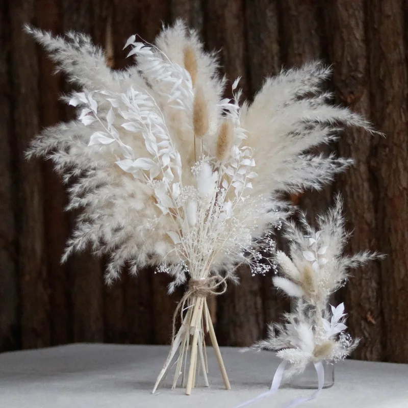 Mini Pampas Grass Wedding Bridal Flower Bouquets Bridesmaid Flower Wedding Corsage Mini Bouquets Boho Dried Floral Arrangement