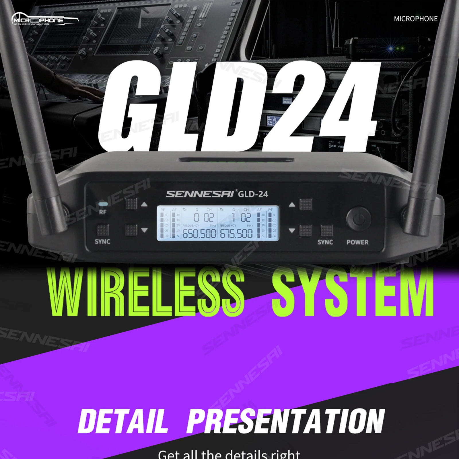 SENNESAI GLXD24 B58 Professional Dual Wireless Microphone 600-699MHz System Stage Performances UHF Dynamic 2 Channel Handheld