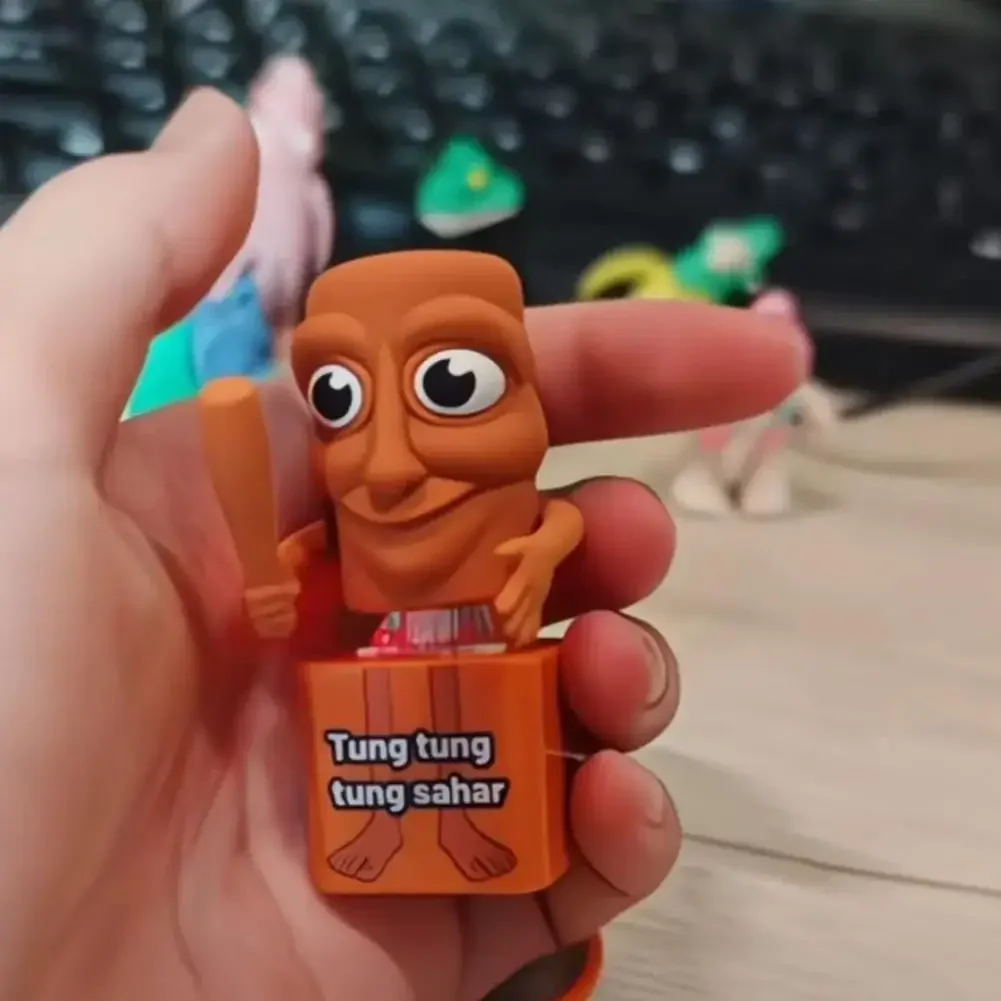 Tung Tung Sahur Keychain Toy with Buttons Make Sounds Pendant Stick Decompression Button Sound Creative Trick Toy Keychain Gift