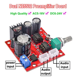 Dupla NE5532 Preamplifier Board AC5-16V Single Power Amplificador Módulo Microfone Pré-amplificador Módulo Áudio Op Amp Board