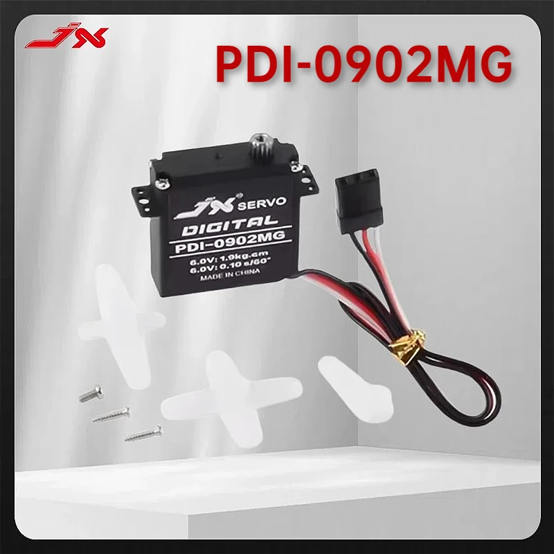 

JX PDI-0902MG 9.4g Digital Coreless Servo-1.4kg-cm@4.8V 1.9kg-cm@6V 2.6kg-cm@7.4V, 330Hz 2BB 0.07-0.12sec/60° Ultrathin RC Servo