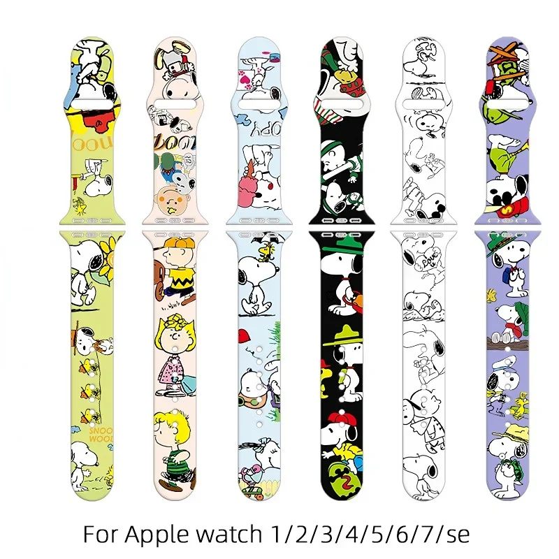 Snoopy Silicone Strap for Apple Watch Band 7 6 5 4 3 2 1 Se Anime Smartwatch Apple Watch Band 40mm 41mm 44mm 38mm 42mm Bracelet