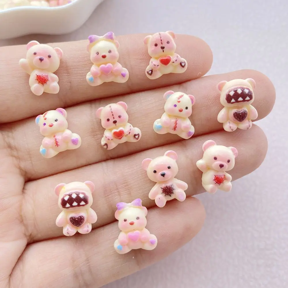 50pcs cute cartoon nail stickers, cute three-dimensional cartoon bear and rabbit series resin nail accessories