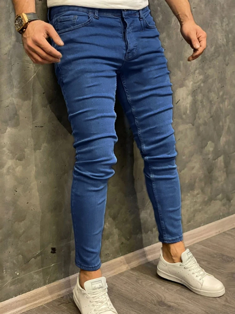 Calça Jeans Slim Fit Skinny Stretch Masculina, Roupa de Marca Masculina, Streetwear Preta, Moda, Calça Jeans Apertada Cinza, Calças Vintage