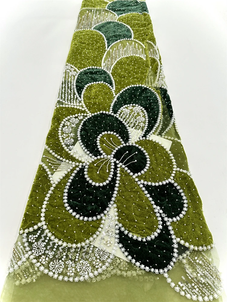 

African Lace Fabric 2025 High Quality Nigerian Lace Fabric Velvet Laser Embroidery Swiss Voile Cord Lace For Wedding 5Yards
