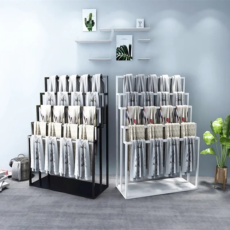 silk scarf display , clothing store floor-standing belt, island  fabric display
