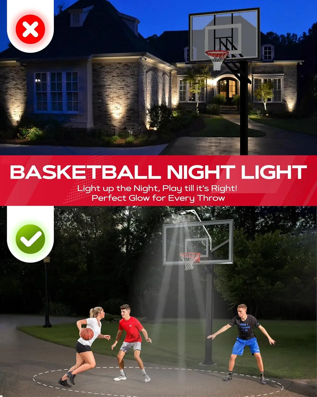 LED Basketball Hoop Lights for Metal Stands, 103.9x15x27.5 in, Fits Square Poles up to 4" and Round up to 3.7", In-Ground Hoop, Easy Install - view 4