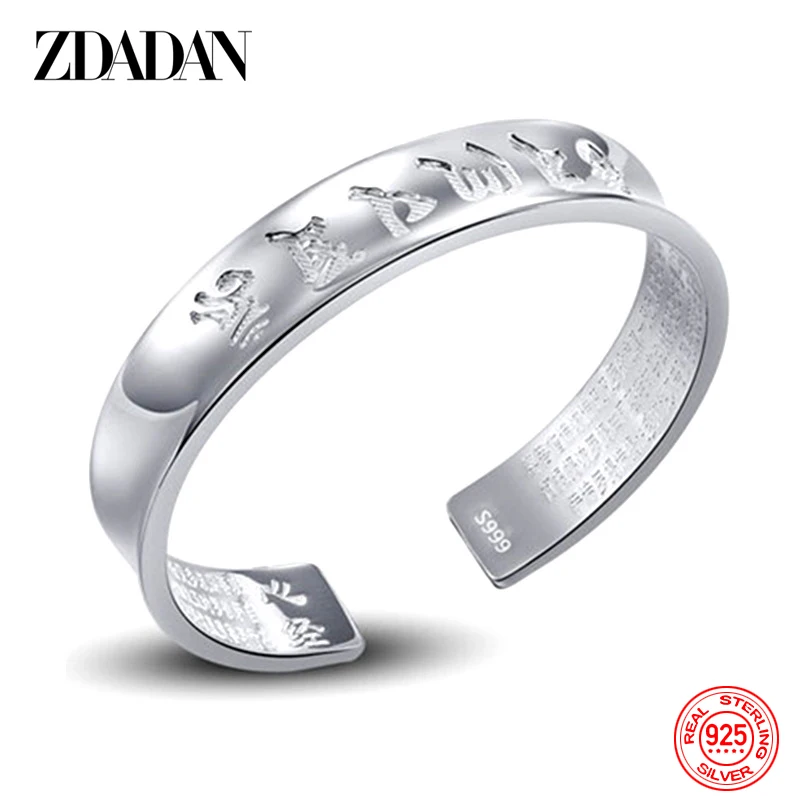 ZDADAN 925 فضة 12 مللي متر القلب سوترا رسالة المفتوحة الكفة الأساور الإسورة للنساء مجوهرات هدية حفلة