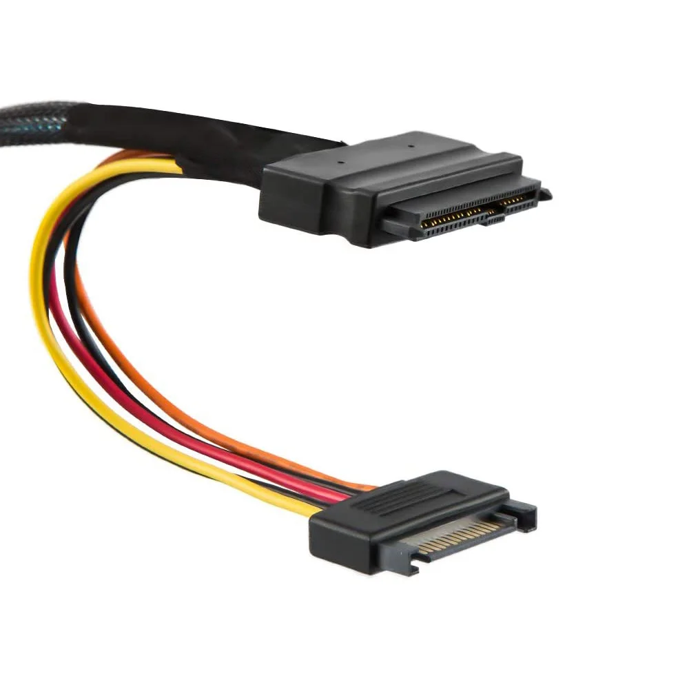 MCIO 8i 74Pin to Dual SFF-8639 U.2 Cable with 15Pin SATA Power PCIe 5.0 Gen5 High Speed Internal Server SSD Adapter Cable