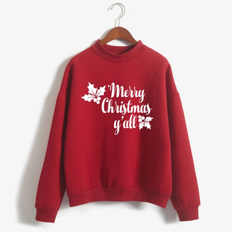 

Merry Christmas Yall Print Woman Sweatshirt Sweet Korean O-neck Knitted Pullovers Thick Autumn Winter Candy Color Women Clothing