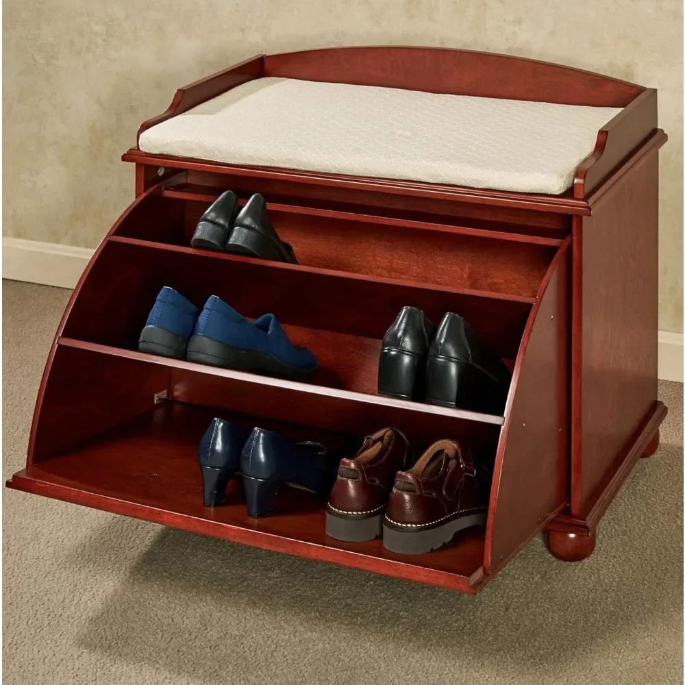 Touch of Class Aubrie Wooden Shoe Storage Bench|Classic Cherry|Hidden Shoe Storage