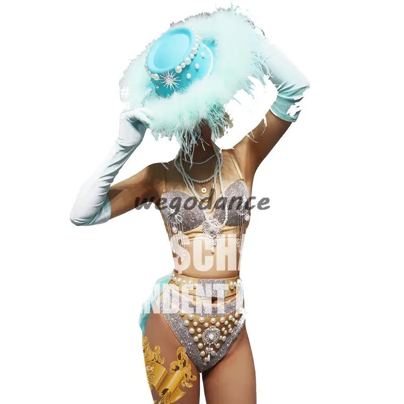 

Nightclub Bar Gogo Women's DS Sexy Performance Dress Flash Diamond Feather Set