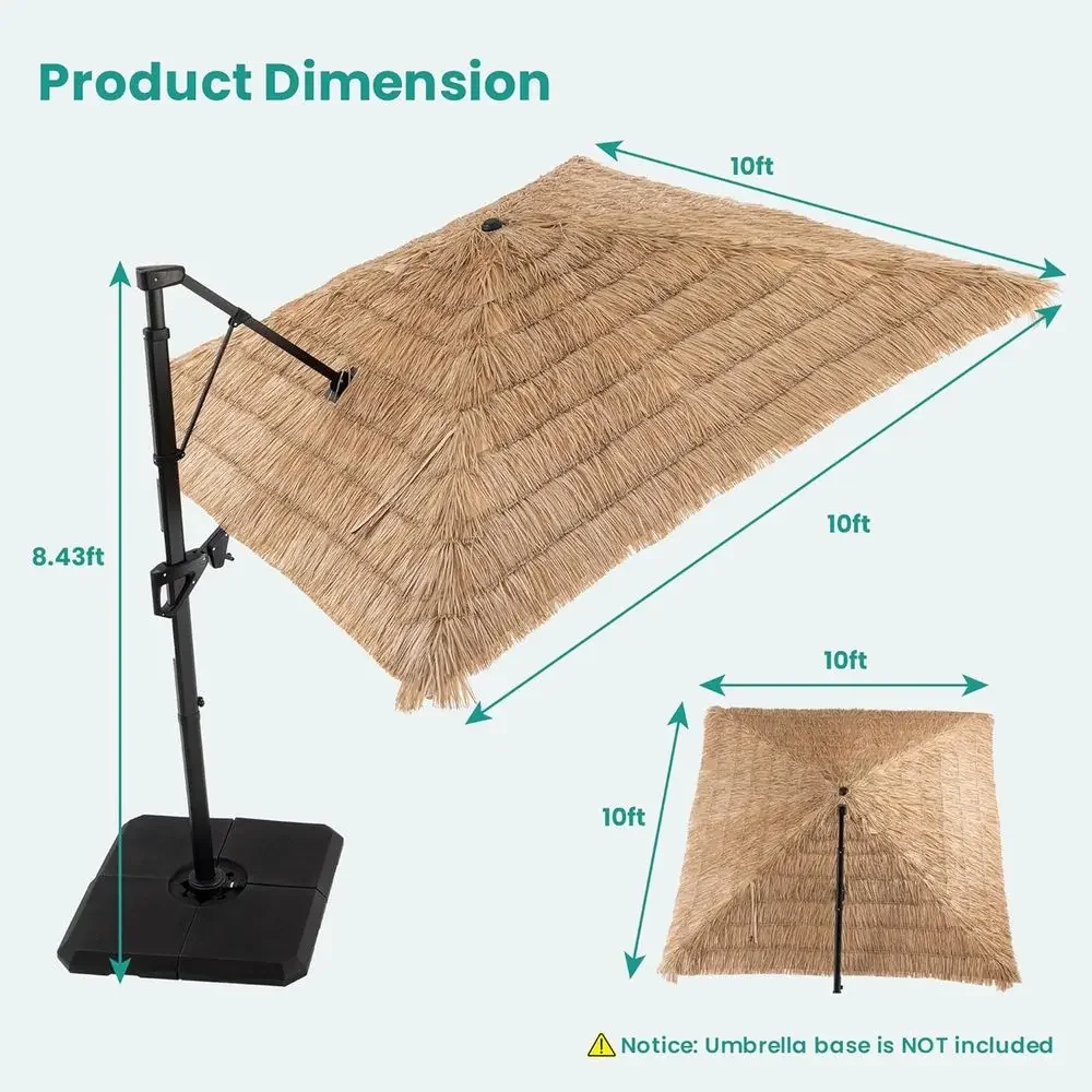 Extra Wide 10x10 Cantilever Tiki Umbrella with UPF 50+ for Patio, Garden, Beach, and Pool Areas