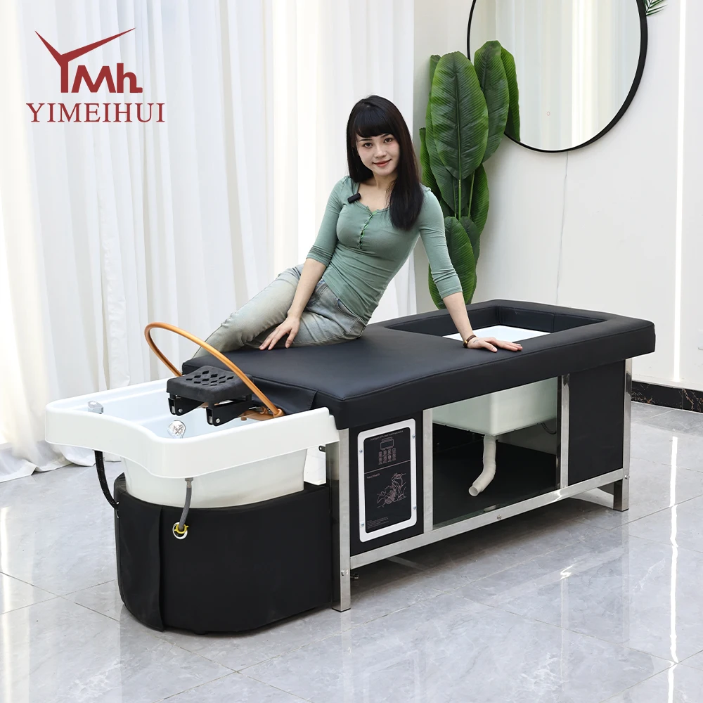 

Luxury 2 in 1 Black Salon Spa Massage Thai Shampoo Bed With Foot Bath Tub Spa Bed