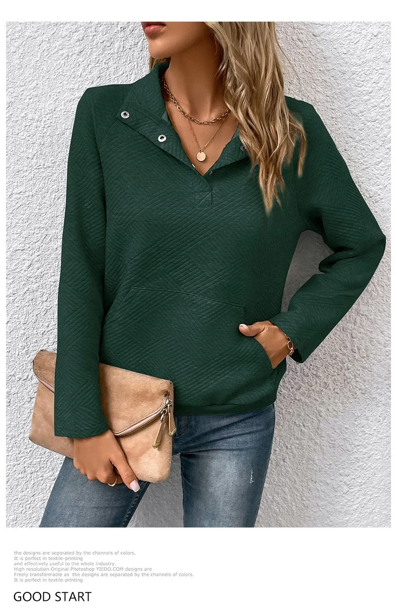 Casual Long Sleeve Hoodie Regular Fit Simple Style with Pocket Stand Collar Patchwork Lightweight Single Women Hoodie Autumn