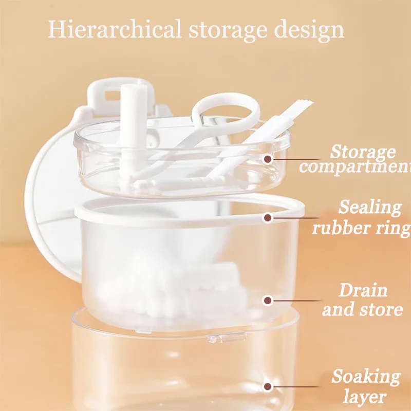 Denture Case New Falseteeth Storage Box Portable Dental Bath Retainer Denture Soaking Container Cleaning False Teeth Storage Box