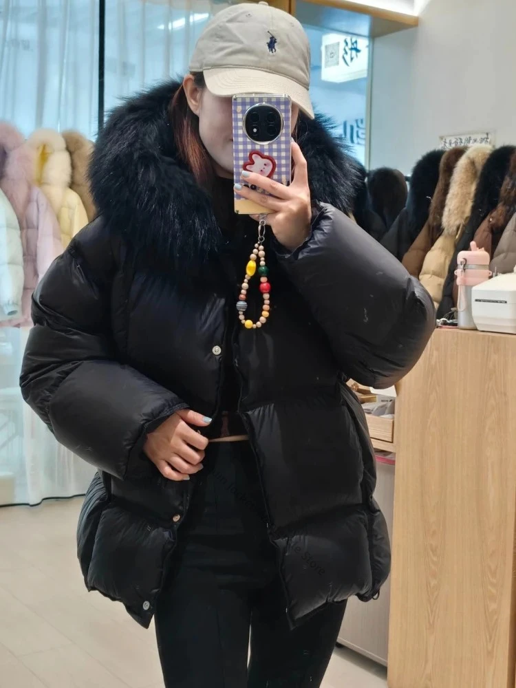 Puffer Jacket Women's Cropped Natural Fur Trim Ultra Warm Winter Outerwear Soft Fox Fur Detail for Everyday Cold Climate Styling