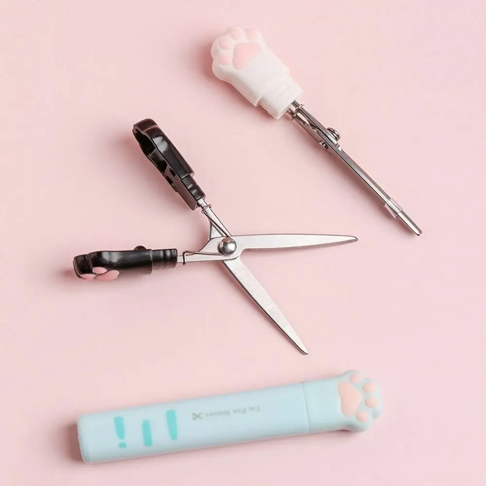 New Plastic Cat Paw Scissors Folding Cartoon Scissors Stationery Stainless Steel Cartoon Scissors