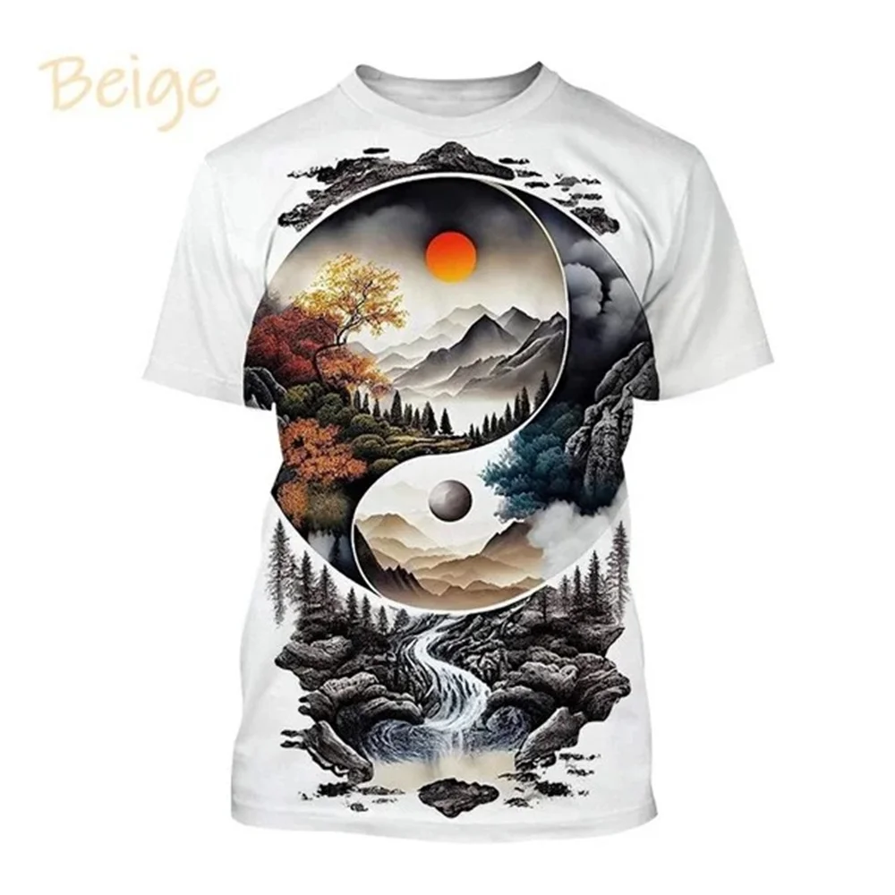 Bagua Tai Chi Yin Yang Koi Dragons T-Shirts Men\'s Unisex Streetwear Cool Short Sleeve Tops Causal 3D Print T Shirt Men Clothing