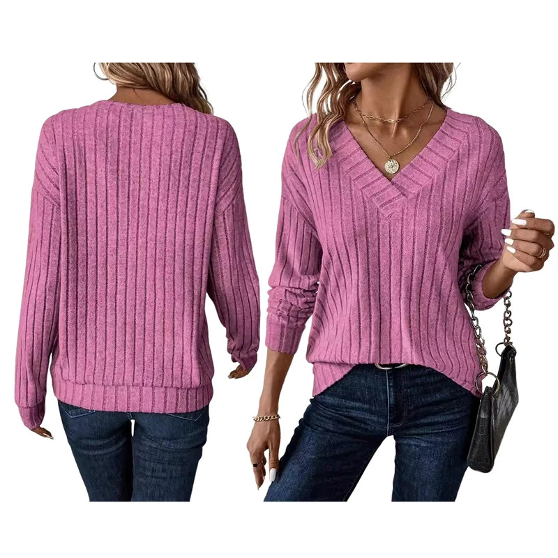 

CYL-рубашки с длинными рукавами для женщин, повседневные осенние топы с v-образным вырезом, свободные легкие свитера, туника, модная одежда