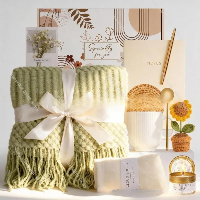 Women's Gift Set, Sunflower Potted Plant Gift Box, Includes Socks, Mug and Coaster, Mother's Day and Valentine Gift Set