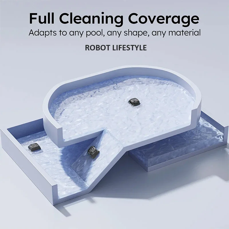 ทําความสะอาดสระว่ายน้ําไร้สาย APP หุ่นยนต์ใต้น้ํา 3312 สูงสุด 15000mAh แบตเตอรี่การวางแผนเส้นทาง Self-beaching สําหรับพื้นที่ 120m2