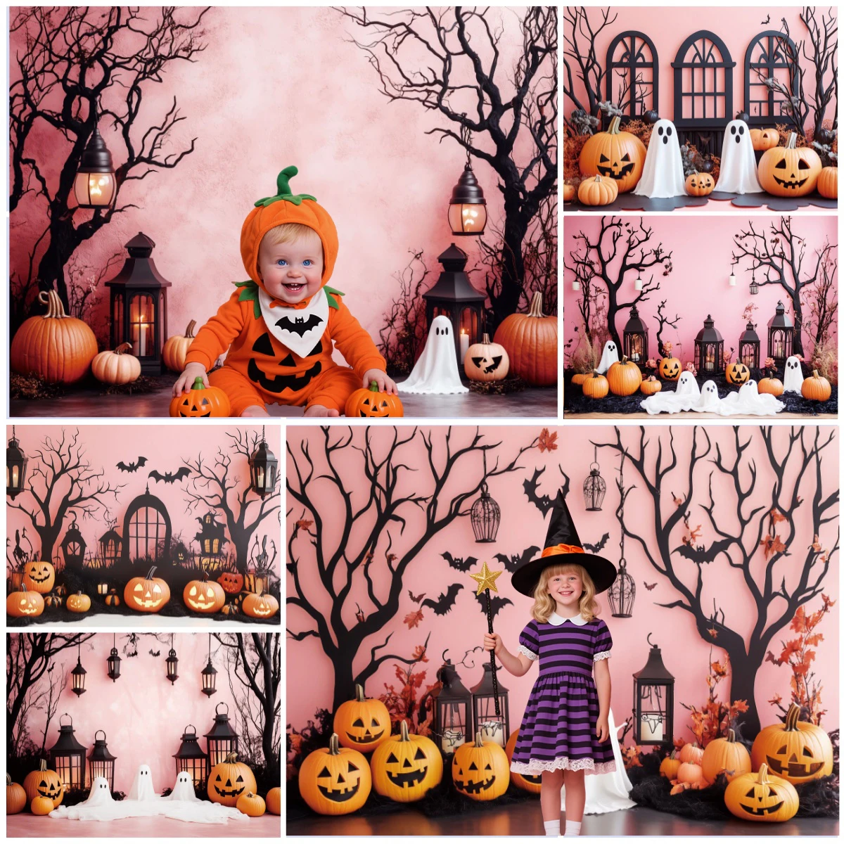 خلفيات زينة الهالوين للصور الوردية اليقطين لطيف شبح الاطفال صورة الأسرة حفلة التصوير الفوتوغرافي لوازم الاستوديو