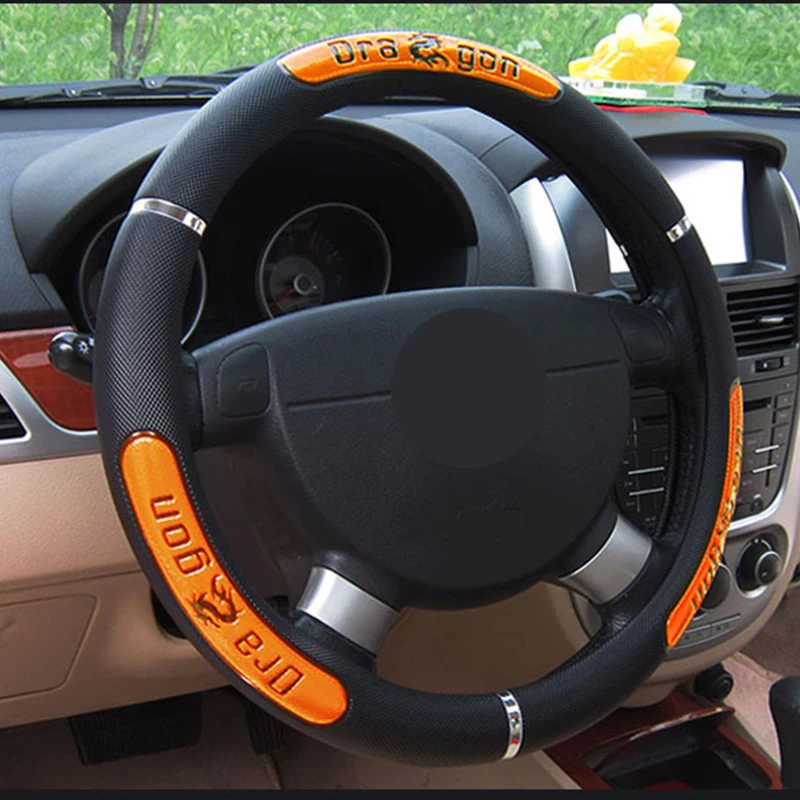 Car Steering Wheel Covers Brand New Reflective Faux Leather Elastic China Dragon Design Auto Steering Wheel Protector