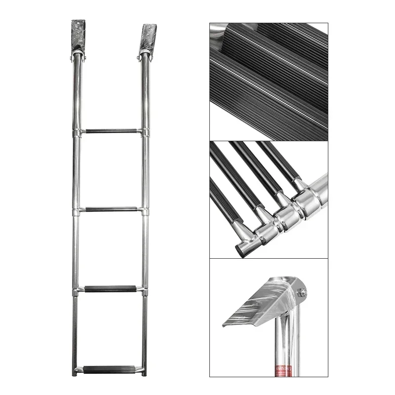 Telescoping Adjustable 4-Step Stainless Steel Boat Ladder，Pontoon Boat Ladder,Swim Deck Ladder for Marine Yacht and Pool