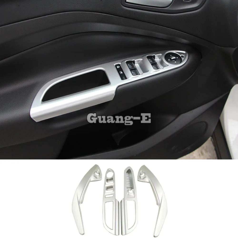 

For Ford Kuga Escape 2013 2014 2015 2016 Car ABS Chrome Inner Door Window Glass Switch Panel Cover Trim Frame Molding 4pcs