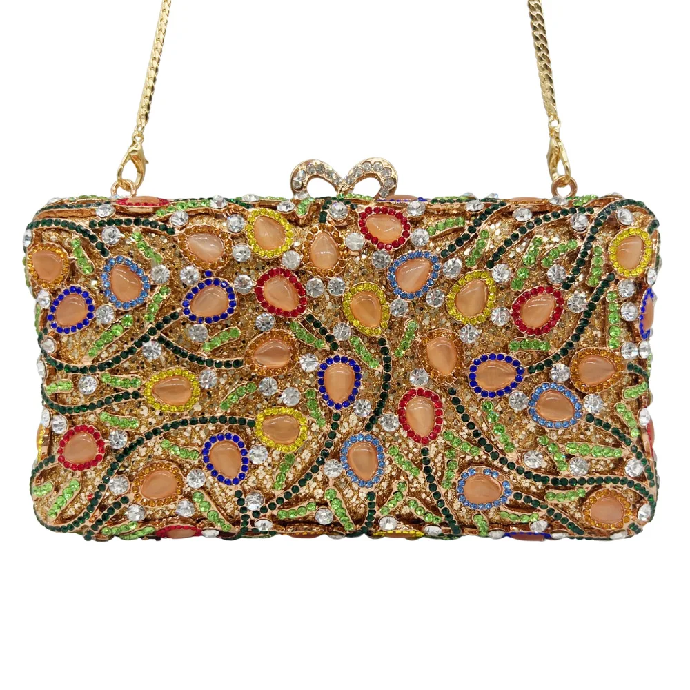 WHTUOHENG Colorful Opal Stones Women Evening Bags Clutches Formal Party Rhinestone Minaudiere Handbag Prom Bridal Purse Bags