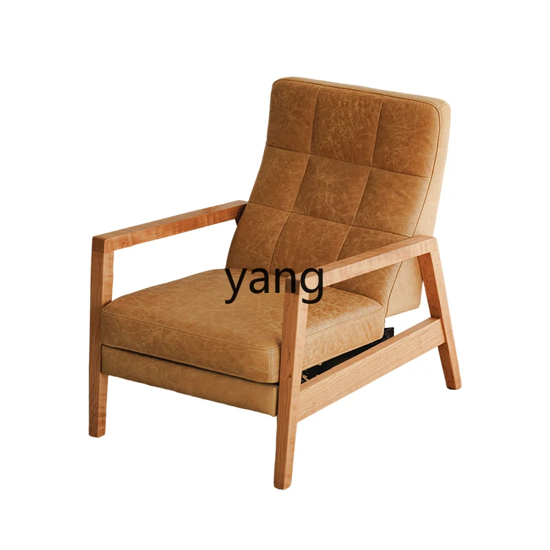 

LMM cherry wood Japanese single sofa chair oil wax leather living room lazy chair