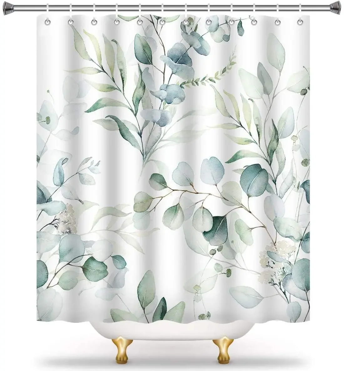 Green leaf Shower Curtain Set Plant Themed Watercolor leaves Branches Home Decorate Bathroom Polyester Curtains Bathtub Screen