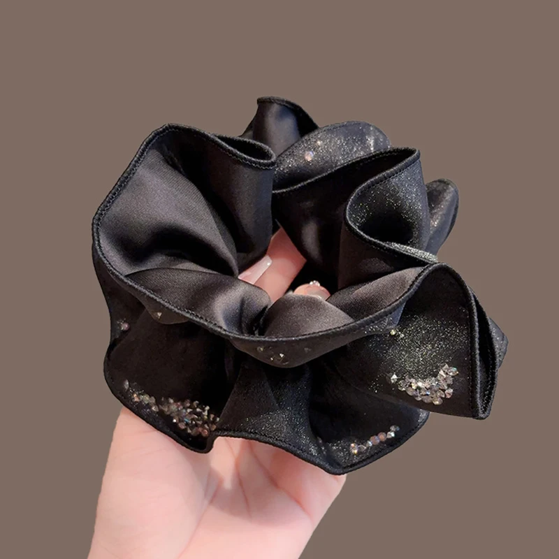 Frankreich Stil Bling Strass Schwarz Mesh Scrunchies High-end-frauen Haar Seil Vielseitig Temperament Haar Krawatte Haar Zubehör – Detail 4