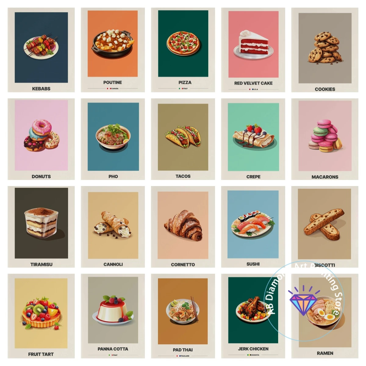 

Cookies Macaron Cannoli Cornetto Dessert AB Diamond Painting Kit 5D DIY Diamond Embroidery Handmade Art Gift Home Decoration