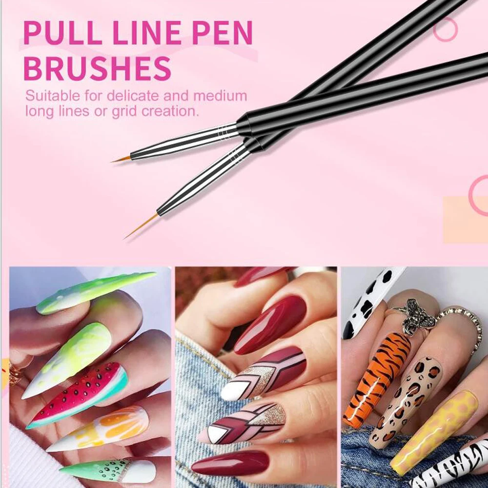 6 teile/satz Professionelle Doppel Ende Nagel Pinsel Schwarz Griff UV Gel Therapie Pinsel Carving Blume/Pull Liner/punktierung Stift Nagel Werkzeuge #