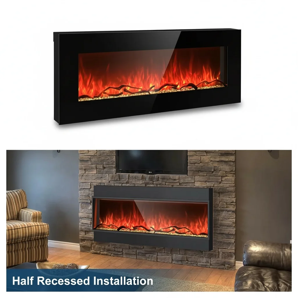 

Built-in Electric Fireplace, 80 Inch Recessed Fireplace, 3 Sided Insert Heater, RGB LED, Tempered Glass, Cold-Rolled Steel
